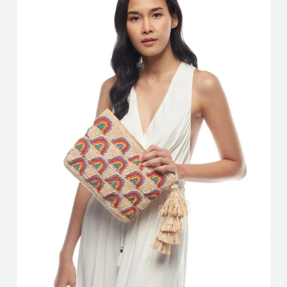 NEW Mar Y Sol Iris Rainbow Woven Clutch